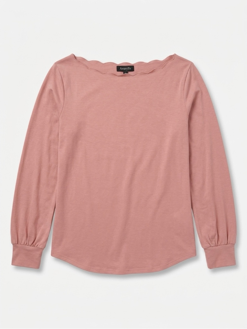 Amaryllis Long Sleeve Scallop Neck Top in Dusty Rose